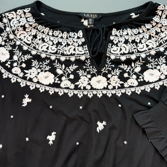 Lauren Ralph Lauren Tops - Lauren Ralph Lauren Top 2XL Peasant Embroidery Oaxaca Black White Cottage Core